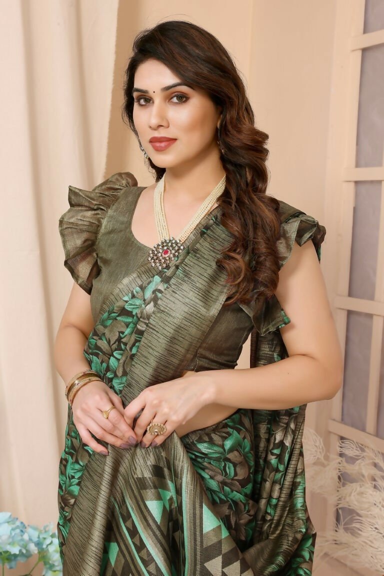 Aafreen Partywear Designer Green Khadi Fancy Saree