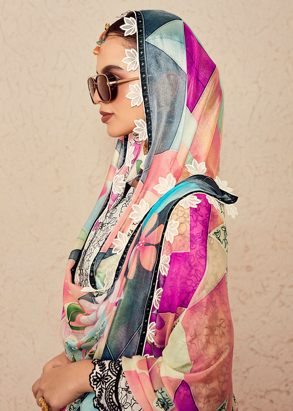 Muslin Cotton Digital Print & Embroidered Off White Salwar Suit - Emponline