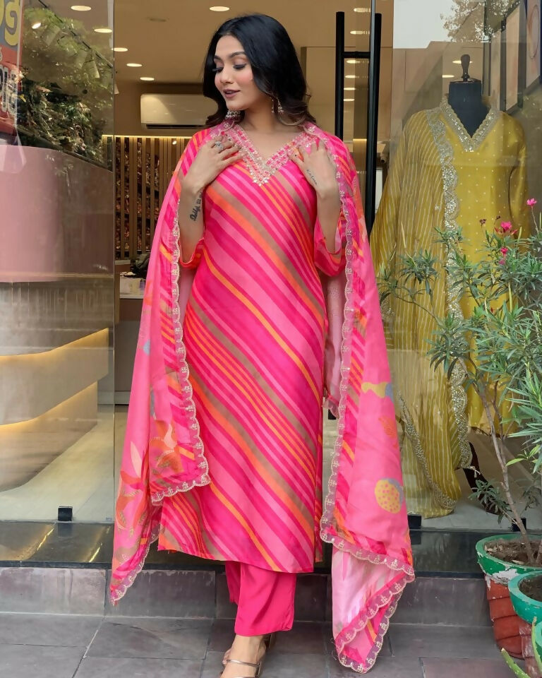 Partywear Designer Pure Russian Silk Pink Stitched Suit With Dupatta - Tanisha