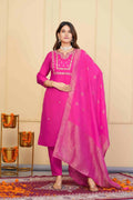 Pink Viscose Chanderi Embroidered Stitched Suit With Dupatta - Tanisha
