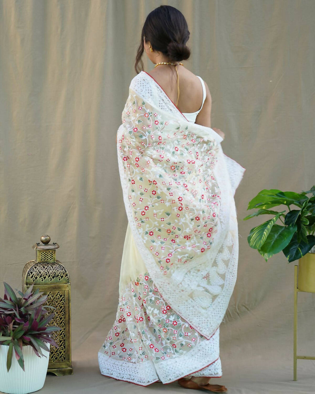 Vamsee Yellow Organza Saree