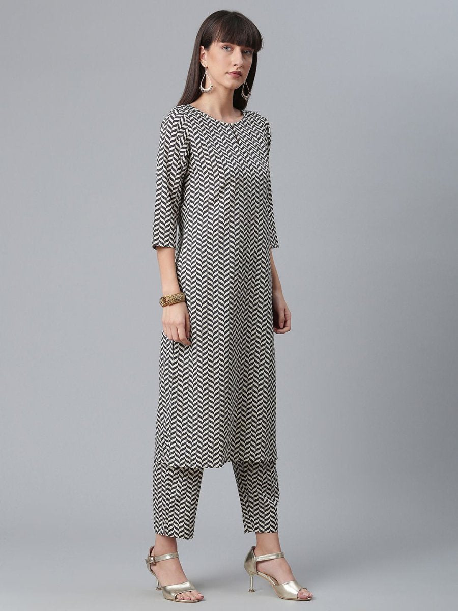 Ahalyaa Black & White Digital Print Crepe Kurta and Pant With Dupatta Set