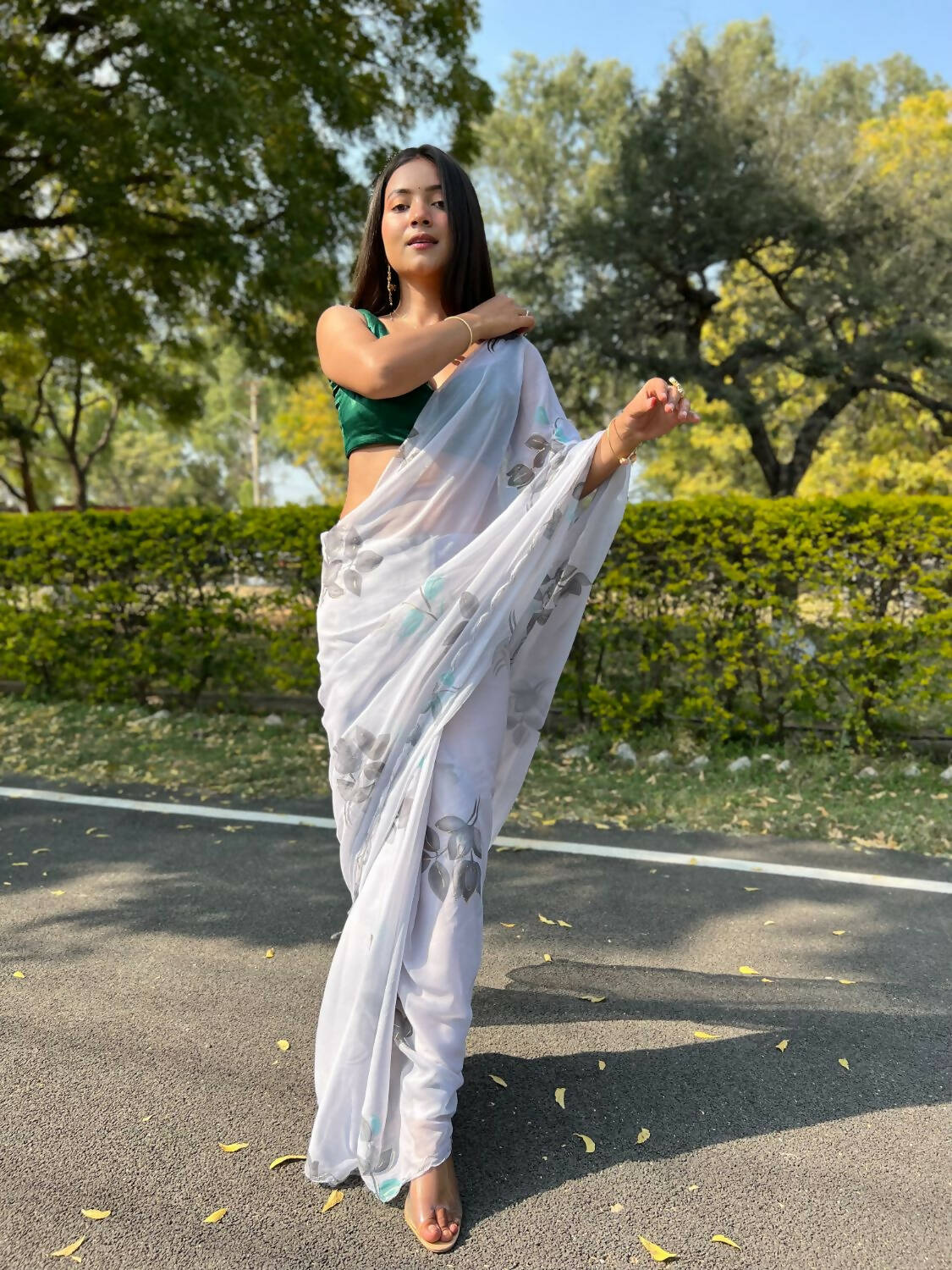 Vamsee Grey Chiffon Designer Saree
