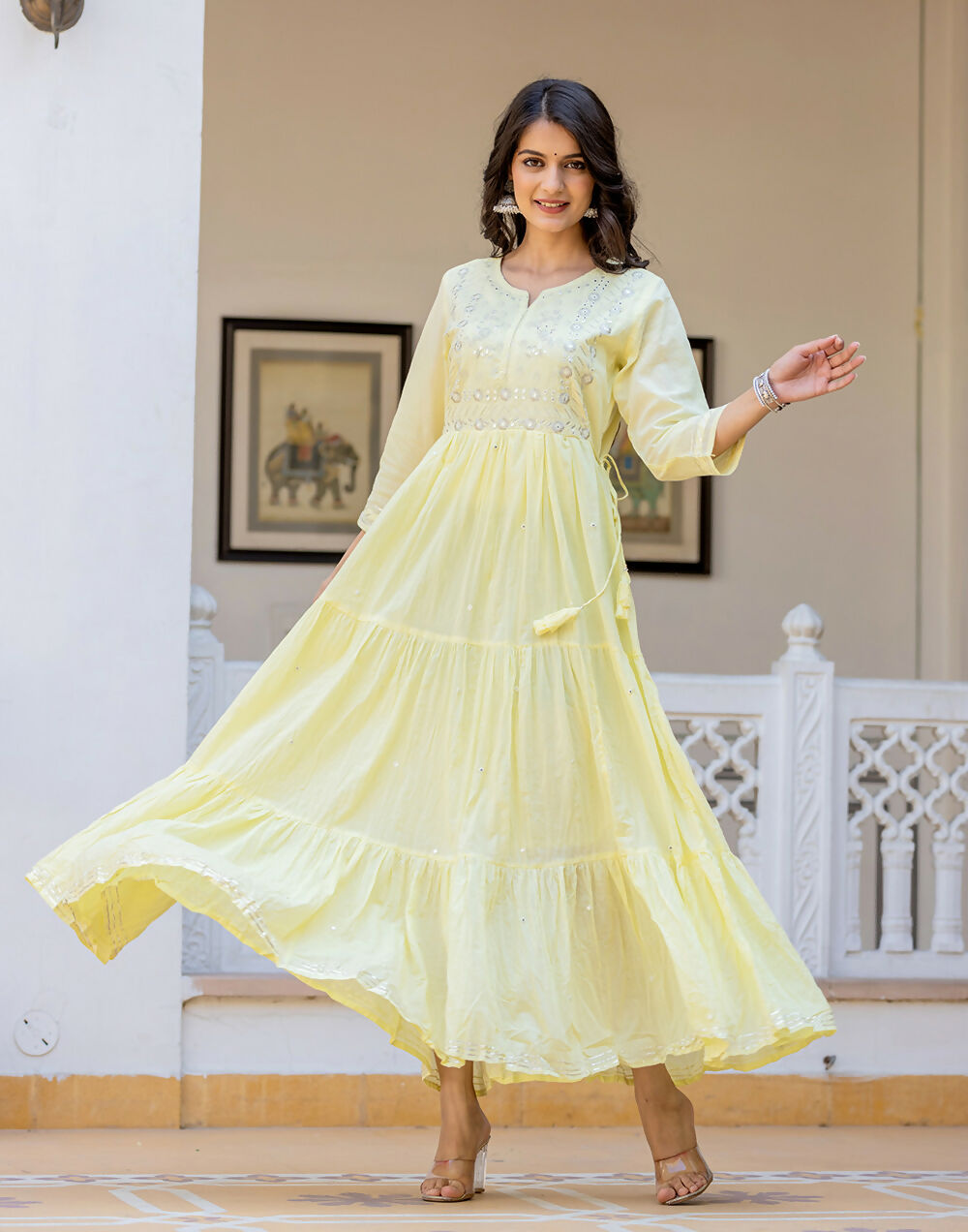Kaajh Women's Yellow Embroidered Ethnic Dress