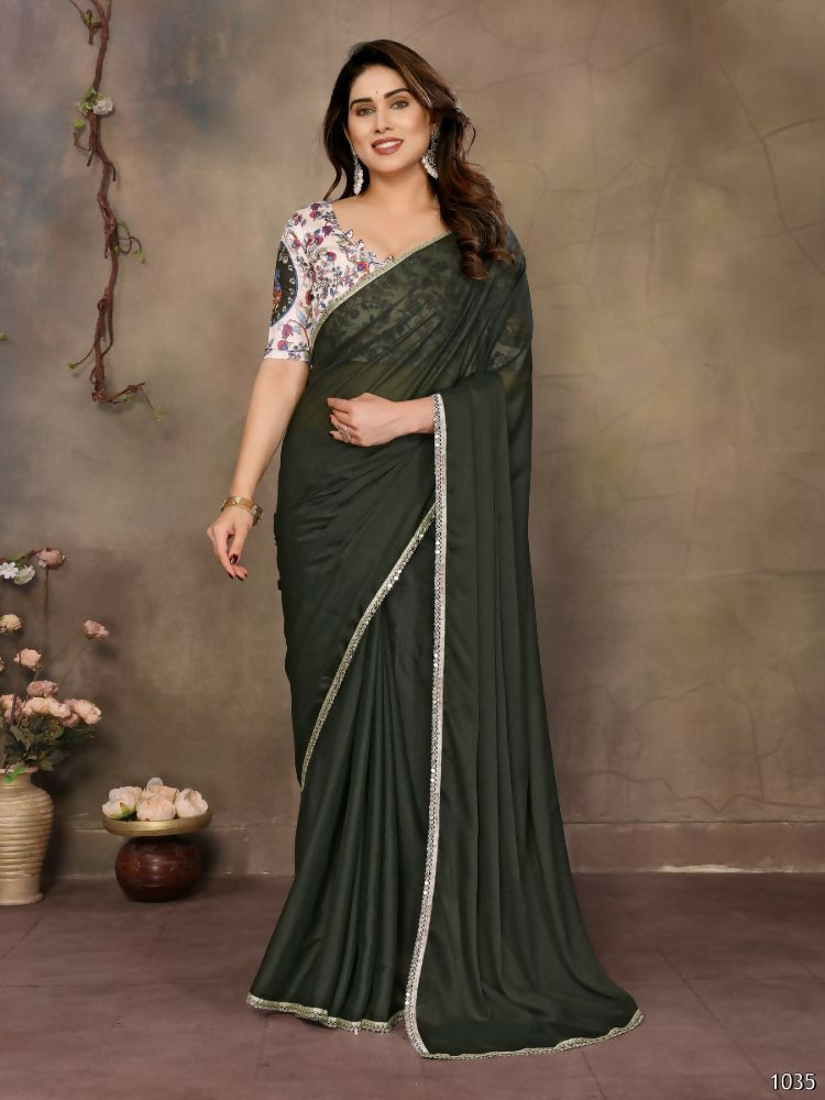 Partywear traditional Georgette Green Fancy Saree - Anbazaar