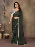 Partywear traditional Georgette Green Fancy Saree - Anbazaar