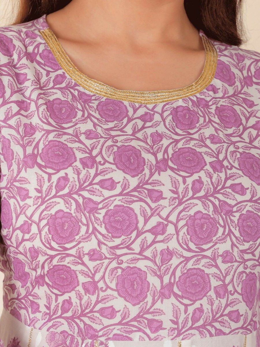Aramya Anarkali Soft Cotton Floral Print Women's Kurta - White