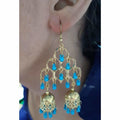 MS Fashion India Gold-Polished Fashion Traditional Double Jhumka Long Blue Pearls Earrings