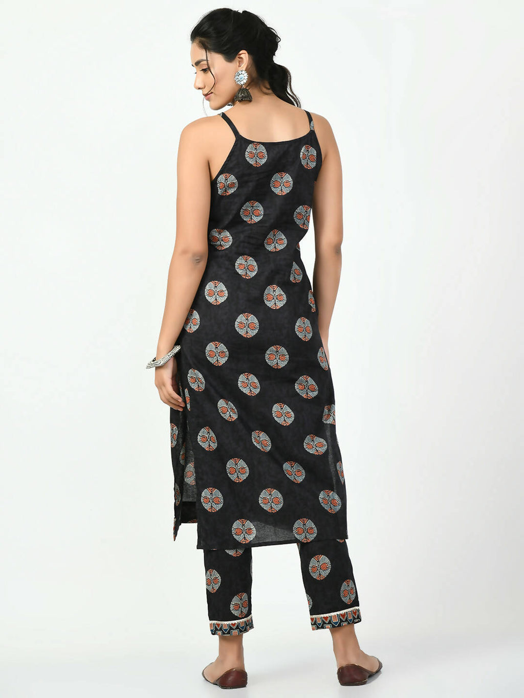 Myshka Women's Black Straight Printed Kurta