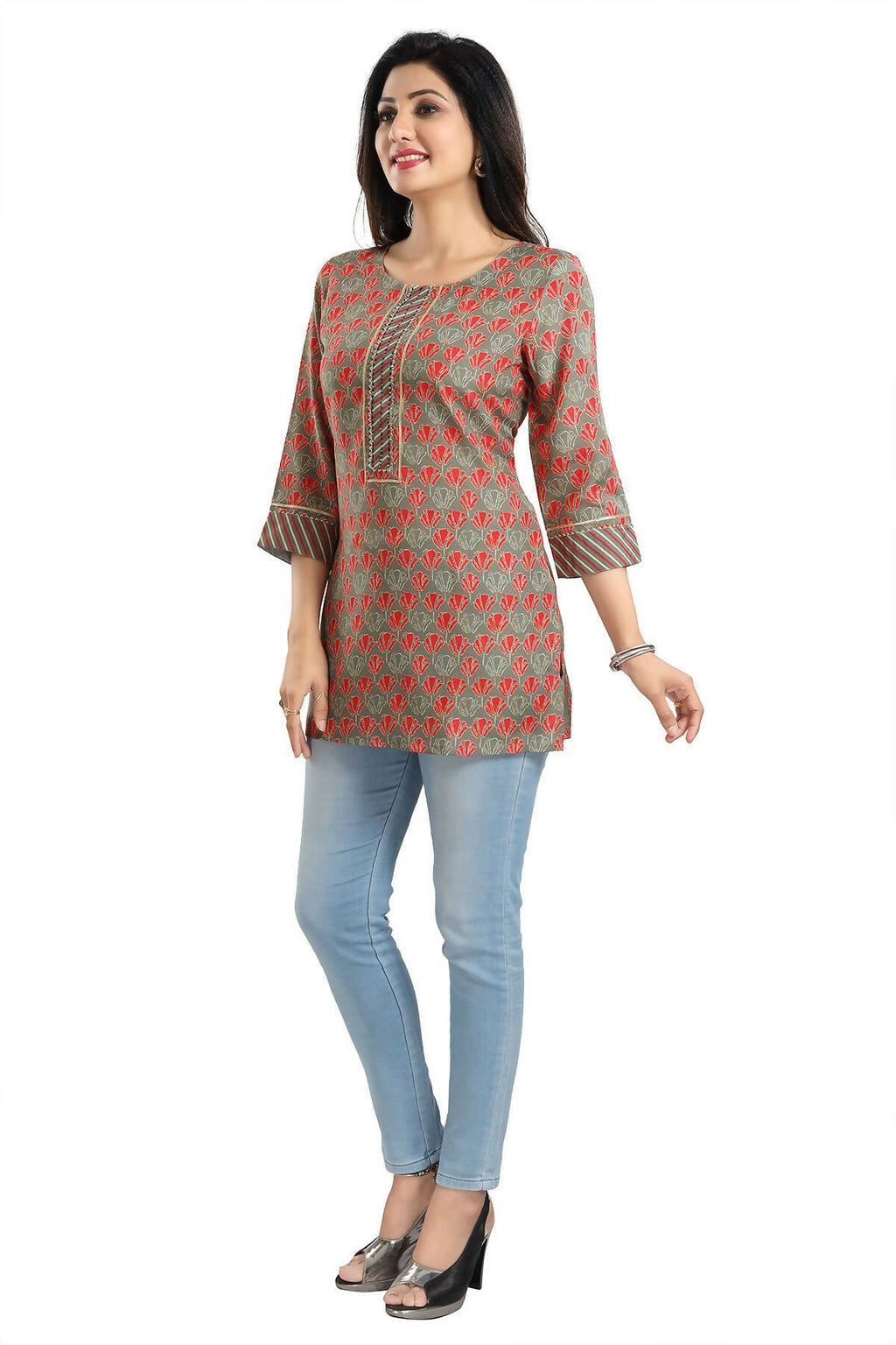 Snehal Creations Pleasant Pista Green Rayon Short Kurti Tunic Top