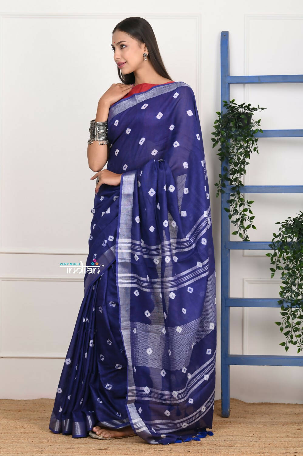 Very Much Indian Handmade Tie And Dye Cotton Saree By Women Weavers - Indigo Blue