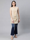 Ahalyaa Women Beige Pure Cotton Floral Printed Tunic