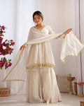Teeya Creation White Color Mal Chanderi Silk Mirror Work And Hand Work Sharara set