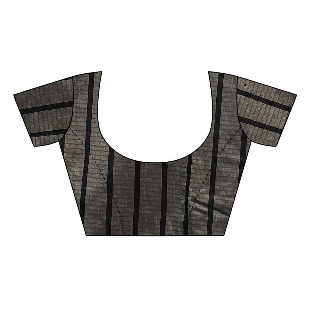 Vamika Black and White Lines Cotton Silk Weaving Saree (Paithani Black)