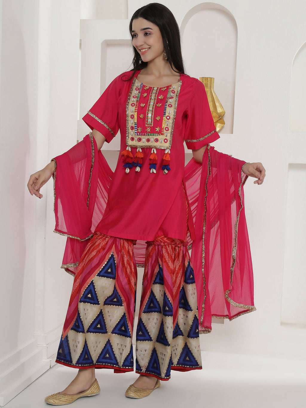 Joban Fashion Pink Kuslin Sharara Suit Set