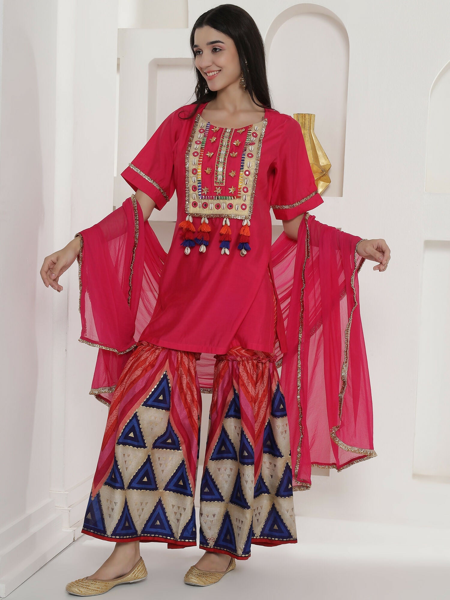 Joban Fashion Pink Kuslin Sharara Suit Set