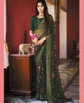 Green Georgette Brasso Floral Printed Saree With Unstitched Blouse Piece - Zyanya