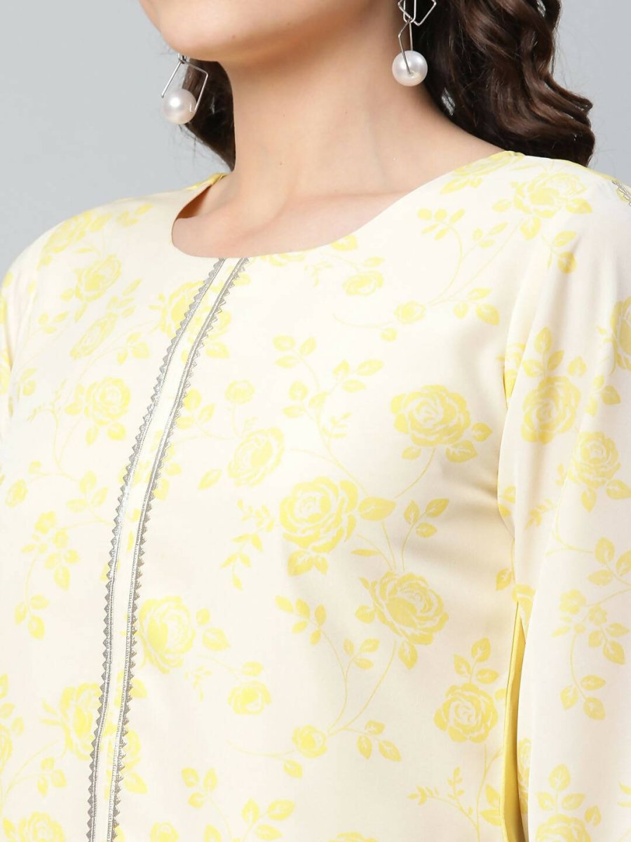 Ahalyaa Womens Yellow Crepe Printed Top Palazzo Set