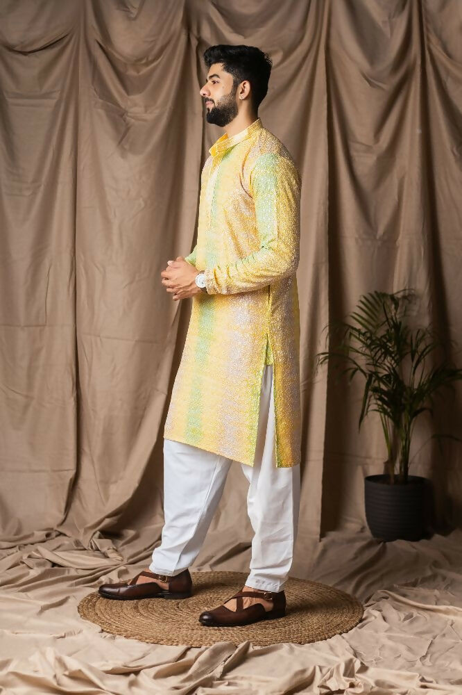 Yellow Rayon Thread Embroidery Work Kurta Set - Mahotsav