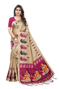 Vamika Brown and Pink Kalamkari Print With Jhalar Khadi Silk Saree (SHABRI WINE)
