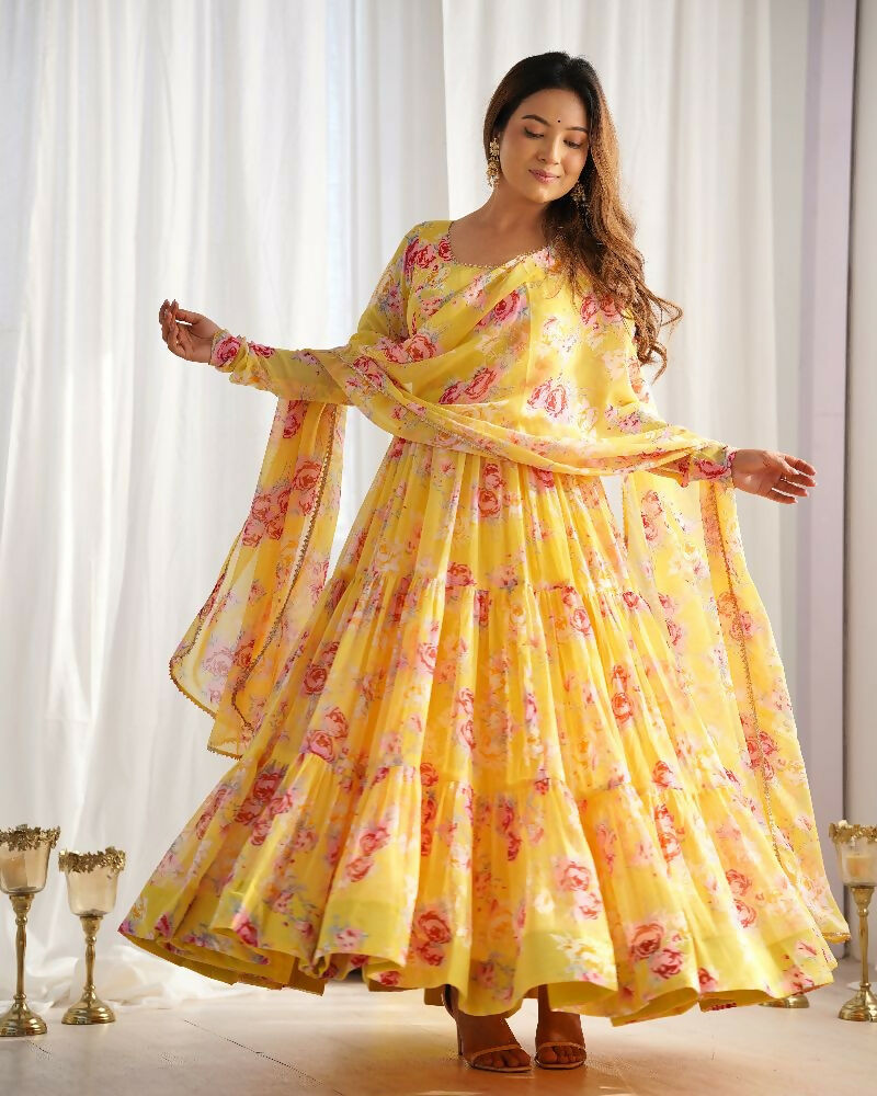 Joban Fashion Yellow Kurta Set Georgette Sequence Embroidery Work