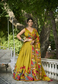 Vastranavya Polyester Viscose Chanderi Lehenga Choli With Intricate Print And Dupatta - Mustard