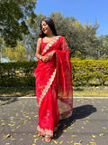 Vamsee Red Organza Saree