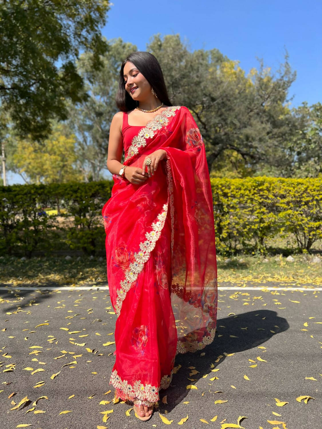 Vamsee Red Organza Saree