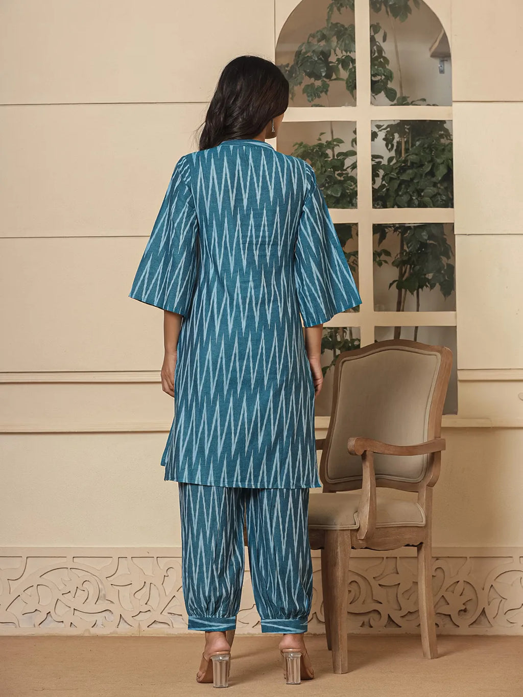 Yufta Teal Blue Cotton Ikat Co-Ord Set