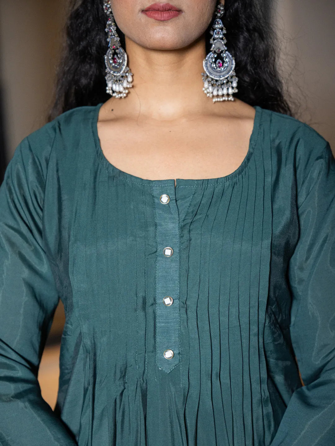 Yufta Teal Blue Embroidered A-Line Kurta Dupatta Set