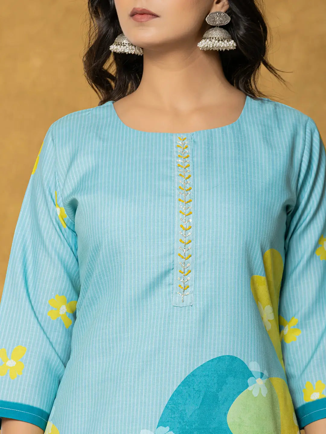 Yufta Teal Green Linen Kurta Dupatta Pant Set