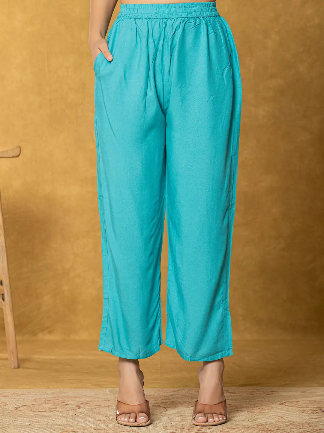 Yufta Teal Green Linen Kurta Dupatta Pant Set