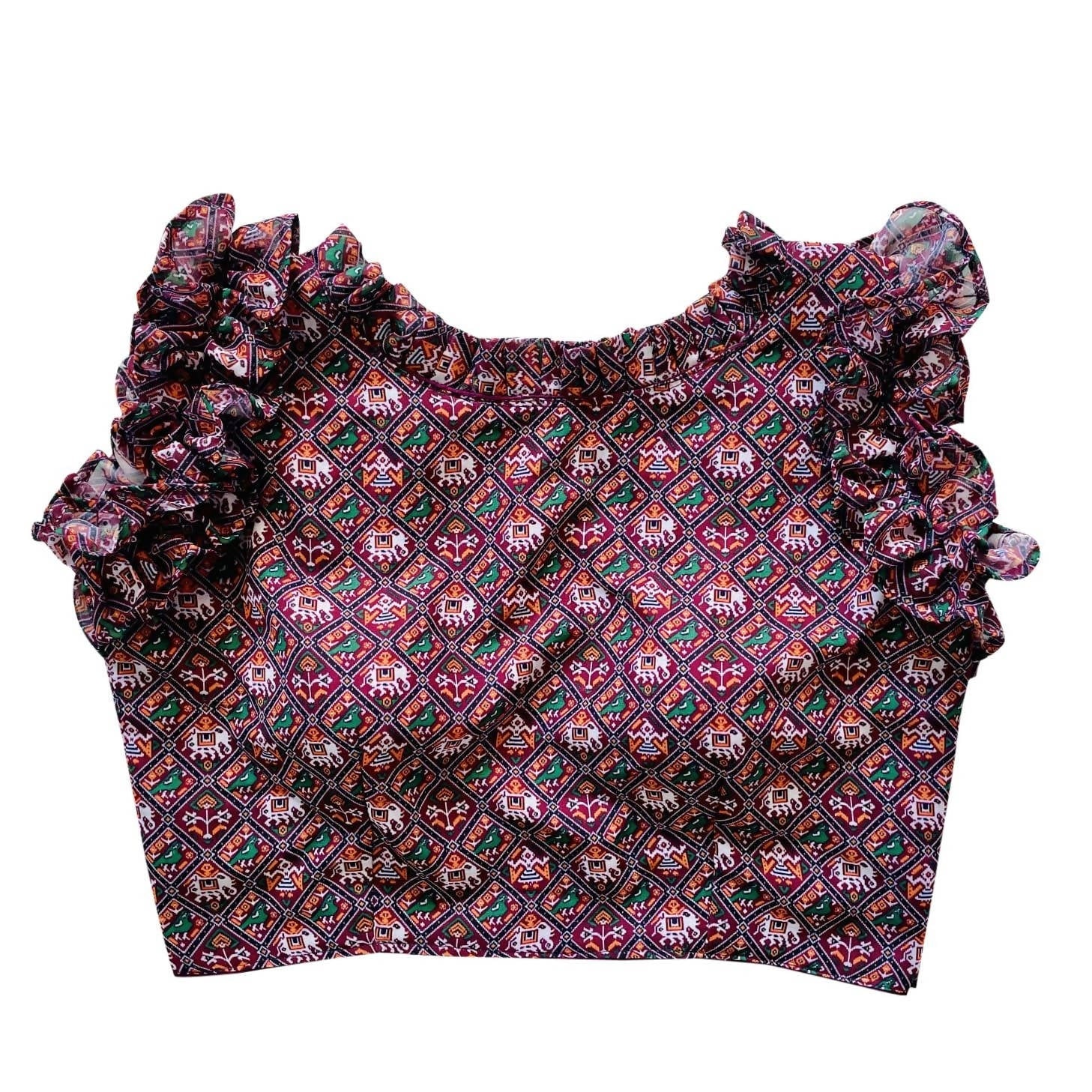 Vamika Wine Red Georgette Frill Blouse