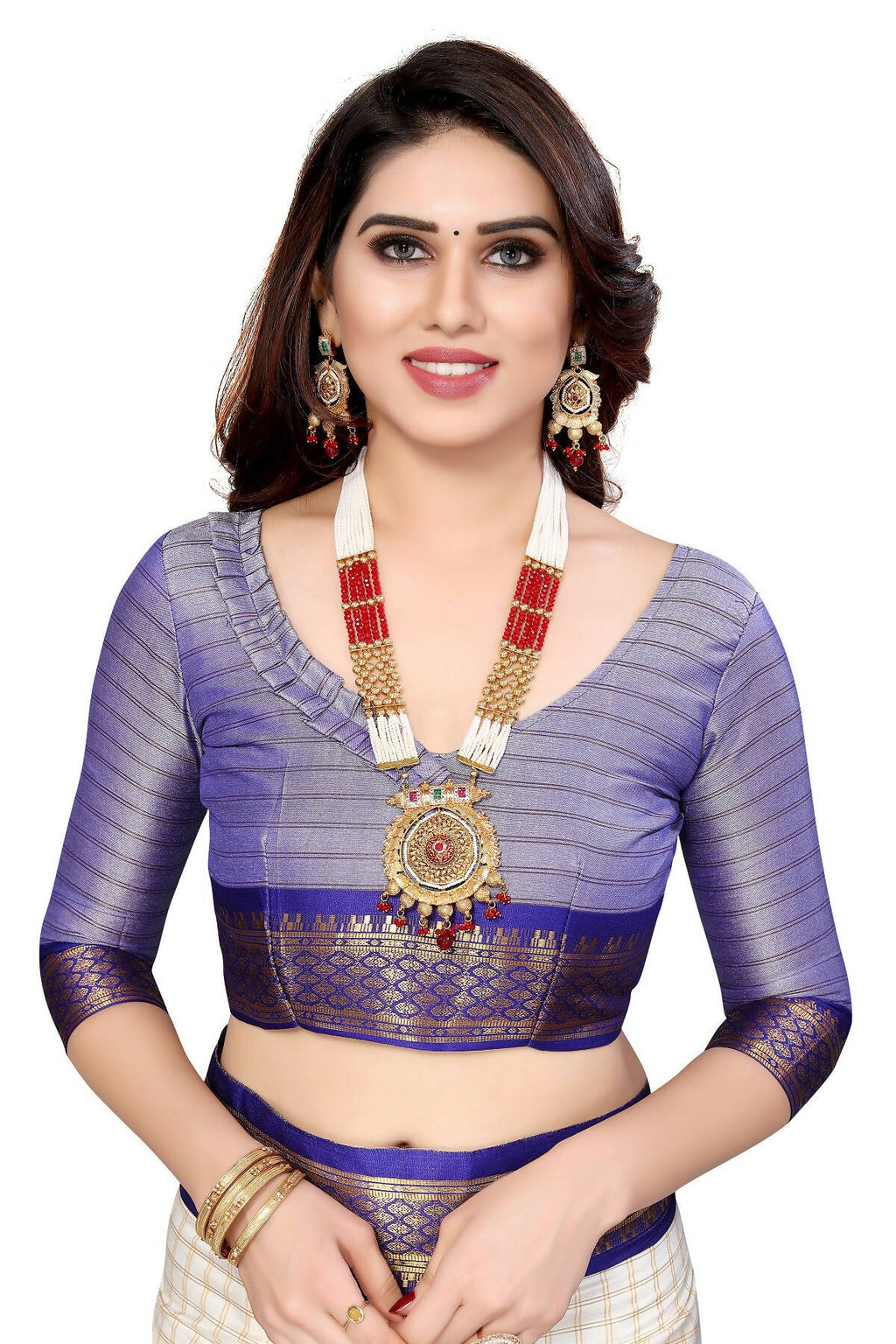 Vamika Weaving White Cotton Silk Saree (DEVAL PURPLE)