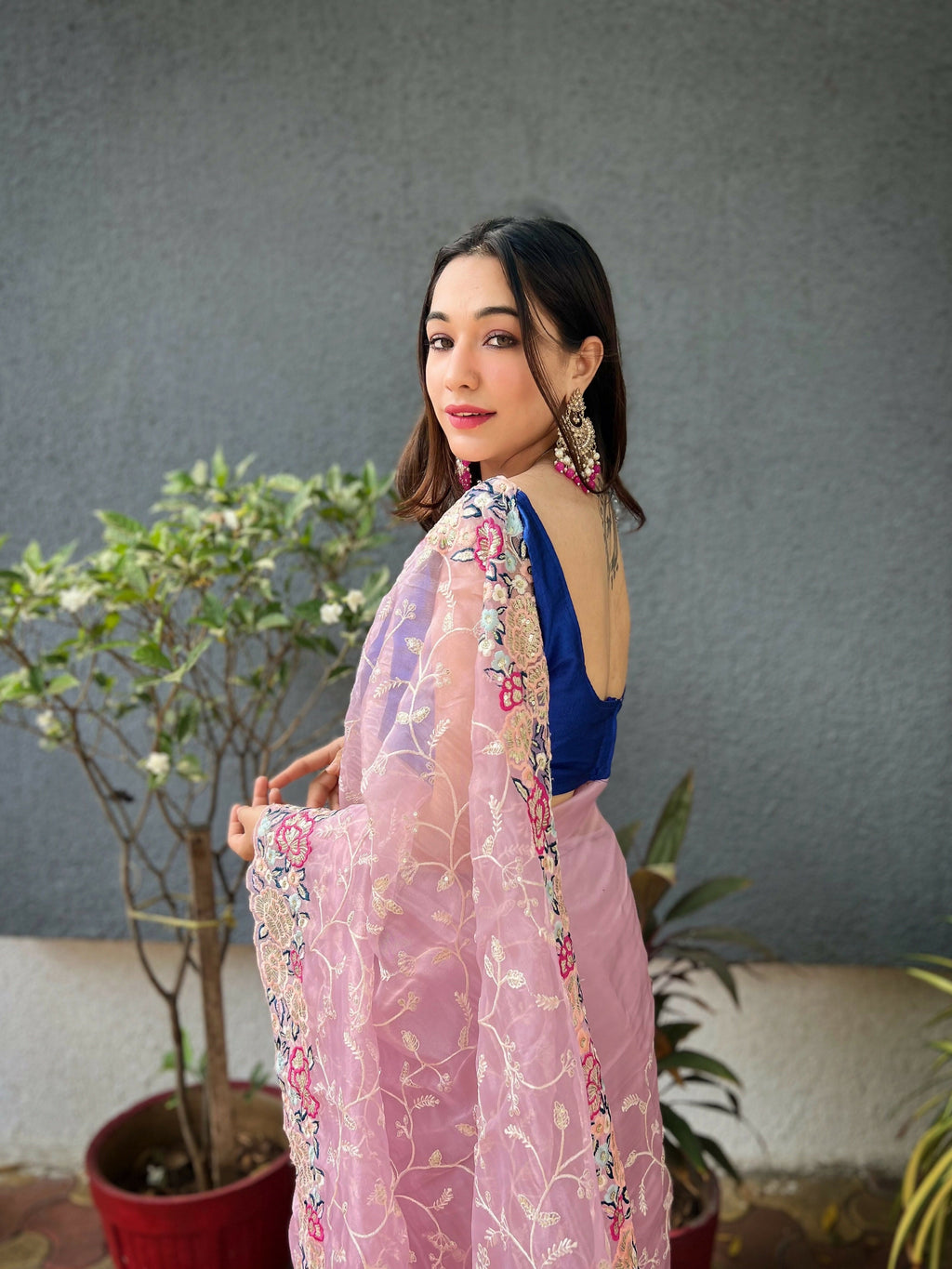 Vamsee Rupali Pink Organza Saree