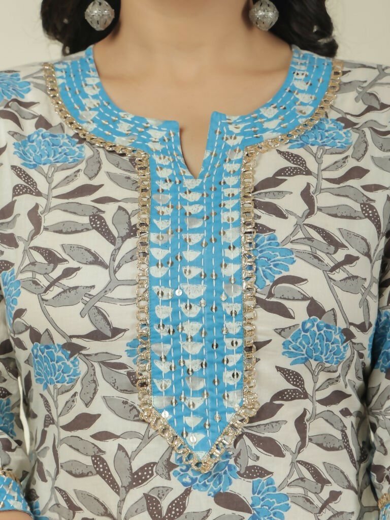 Aramya Straight Soft Cotton Floral Print Women's Kurta - Off White