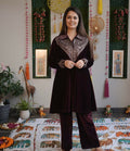 Vastranavya Purple Velvet Sequence Embroidery Work Top With Palazzo