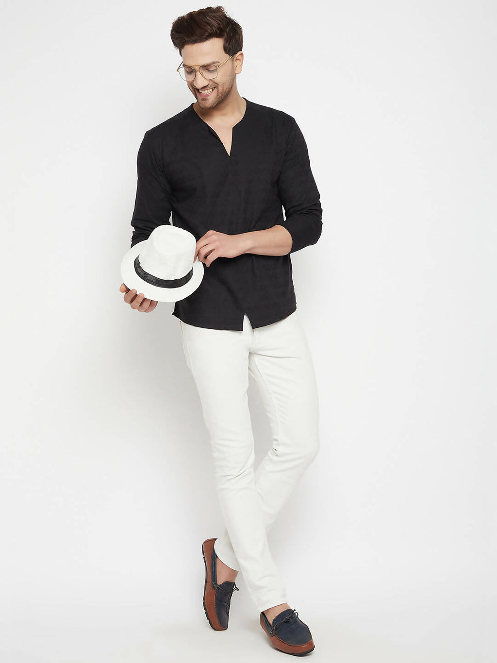 Even Apparels Black Viscose Men's Kurta With Slit Neckline