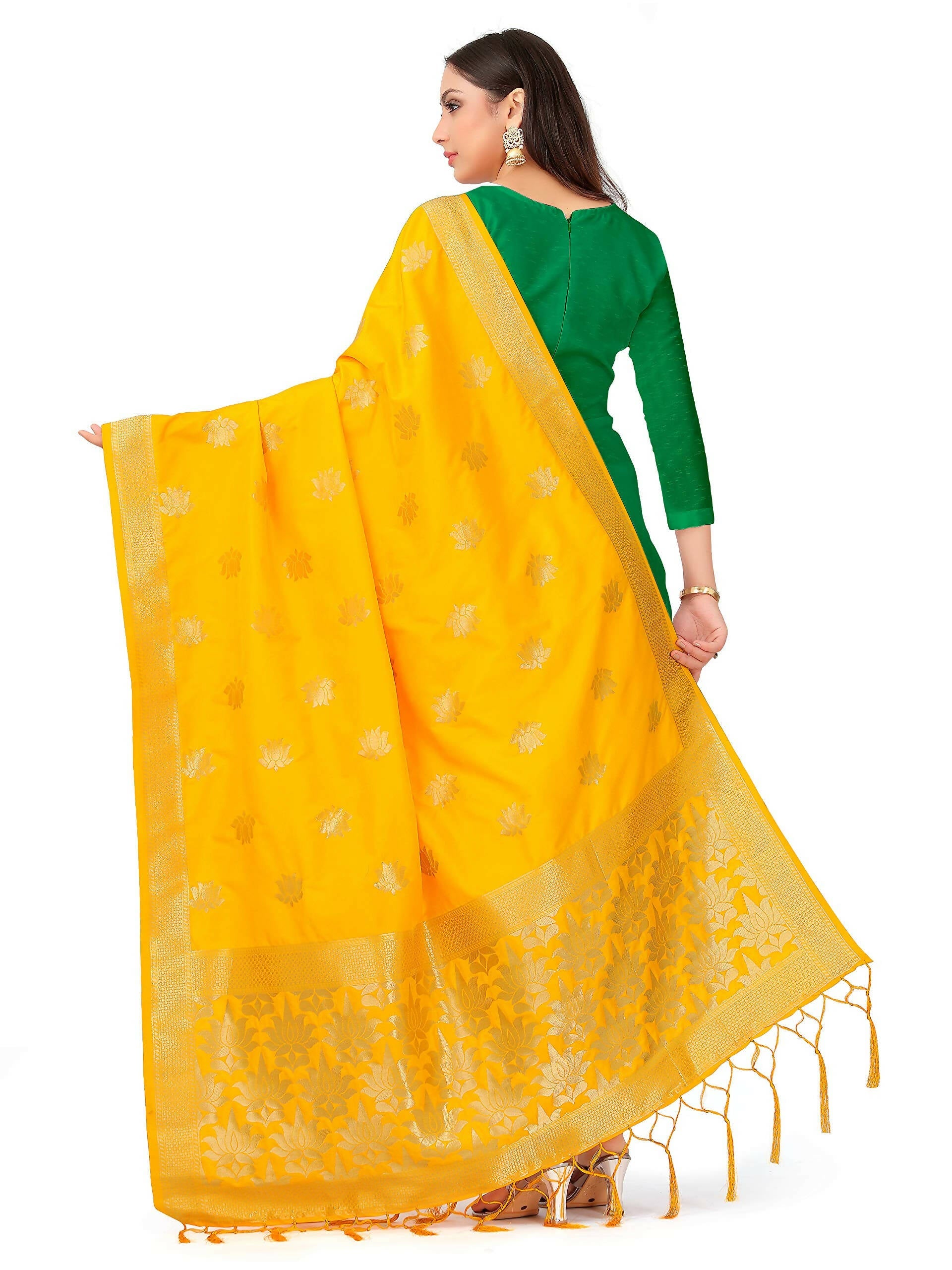 Mimosa Women's Gold Banarasi Art Silk Dupatta