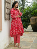 Aramya High Low Soft Cotton Floral Print Women's Kurta - Red