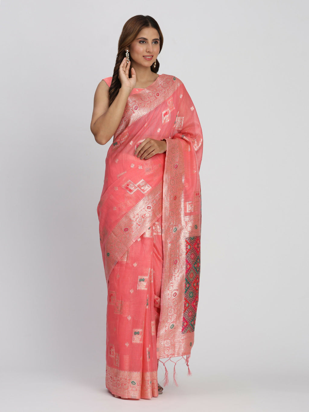 Shree Shyam Fashion Linen Cotton Peach Saree