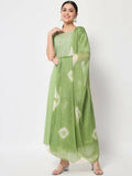 FIORRA Women's Pista Green Poly Crepe Flared Kurta With Dupatta