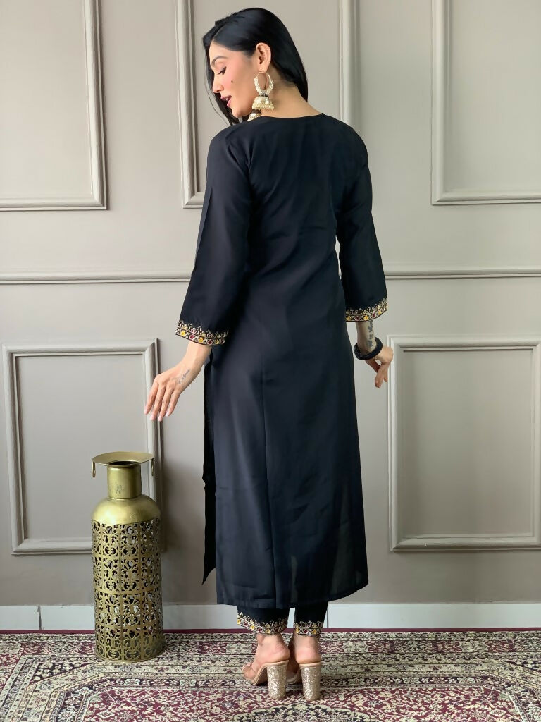 Partywear Designer Viscos Chanderi Black Stitched Suit With Dupatta - Tanisha