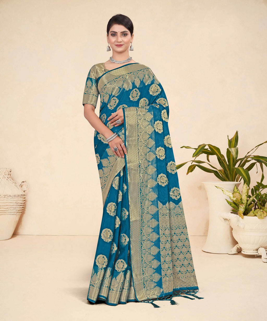 Teal Blue Viscose Weaving Designer Saree - Vandini