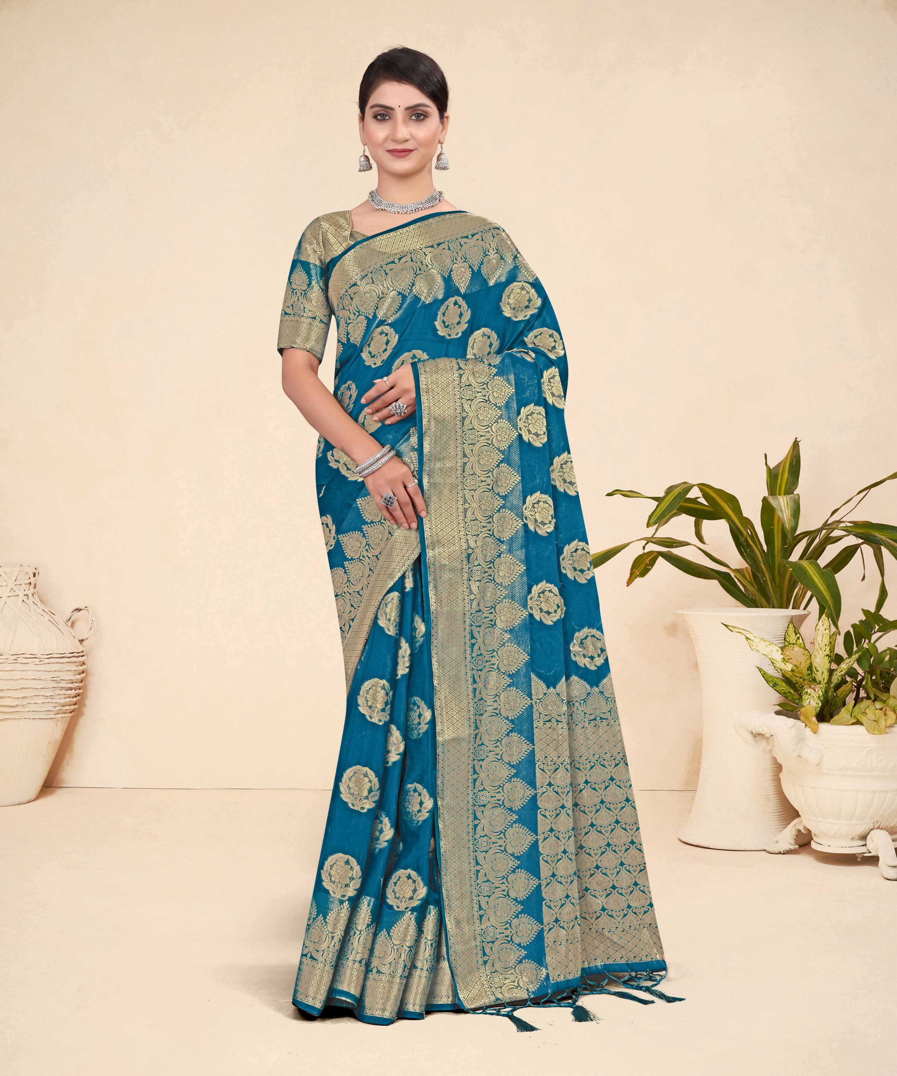 Teal Blue Viscose Weaving Designer Saree - Vandini