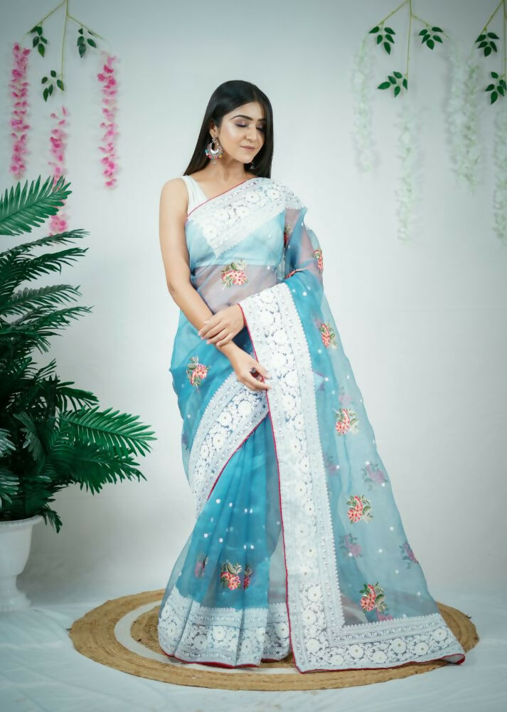 Vamsee Patralekha Blue Organza Saree