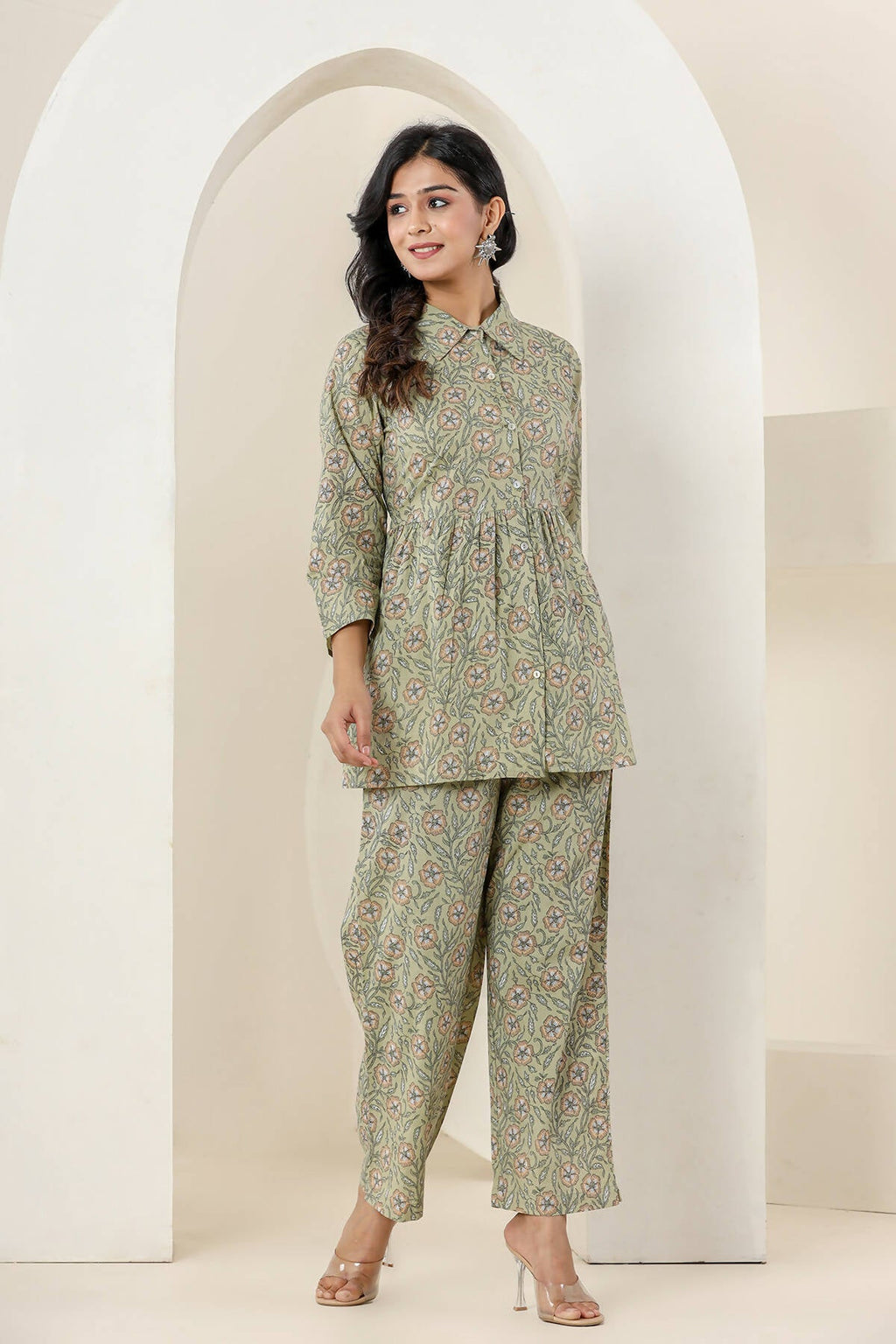 Kaajh Women's Green Printed Cotton Co-ord Set