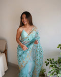 Vamsee Pushpa Sky Organza Saree