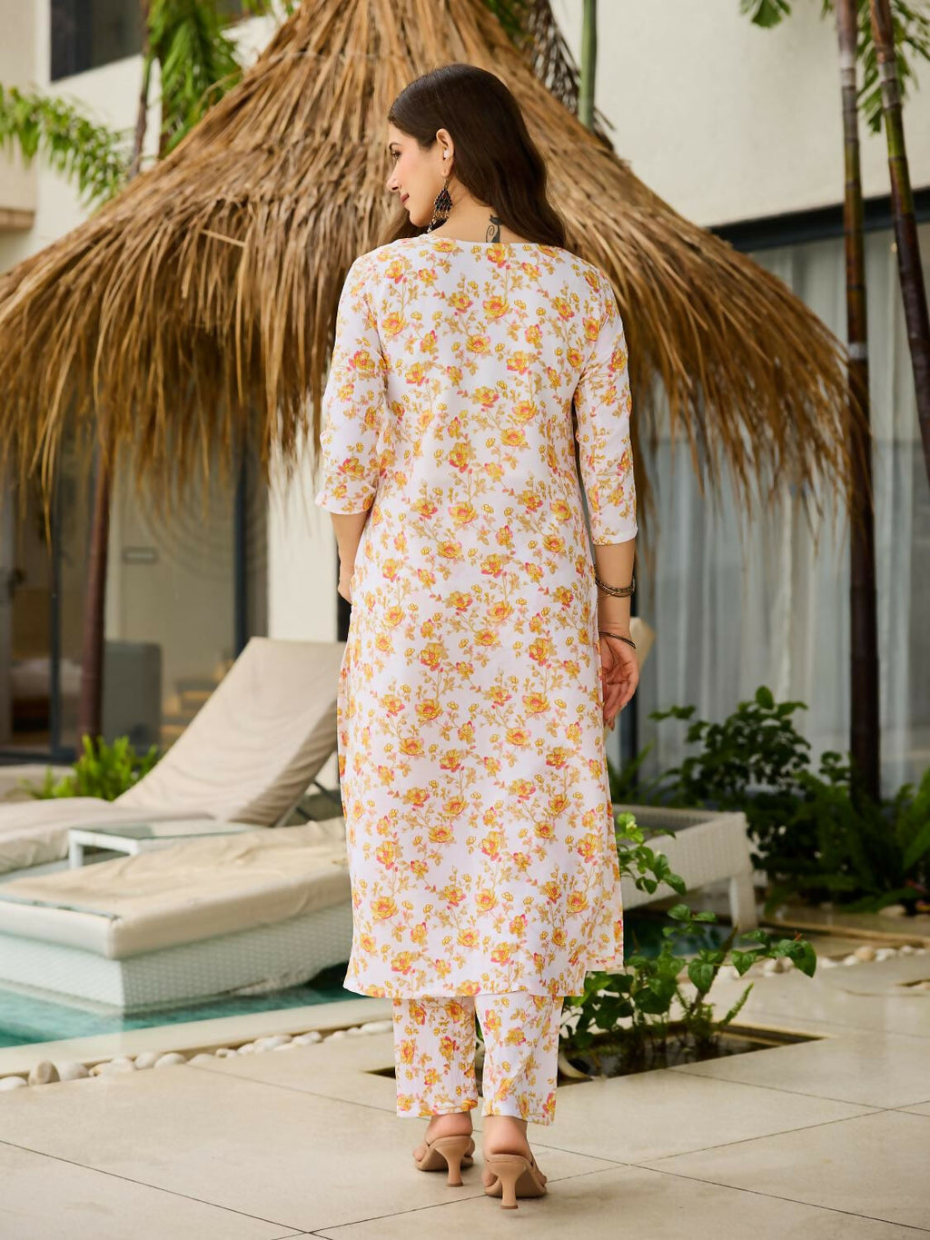 The52 Yellow Women's Beautiful Printed Silk Blend Fabric with Straight Kurta, Pant and Dupatta Set
