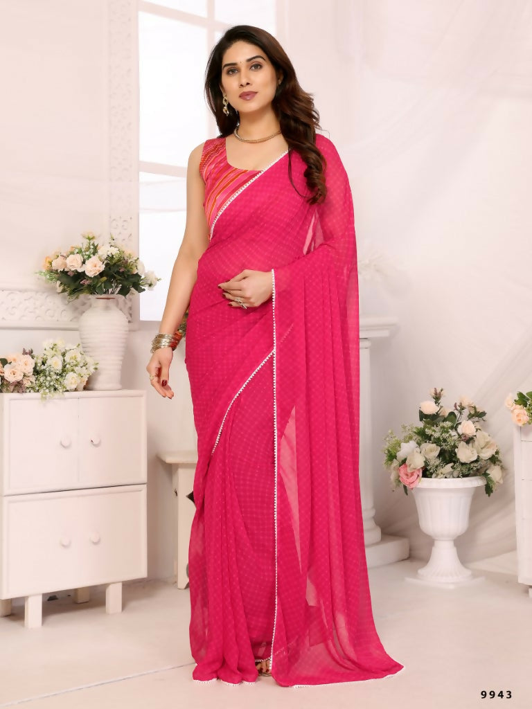 Designer Partywear Pink Georgette Fancy Saree - Satrangi